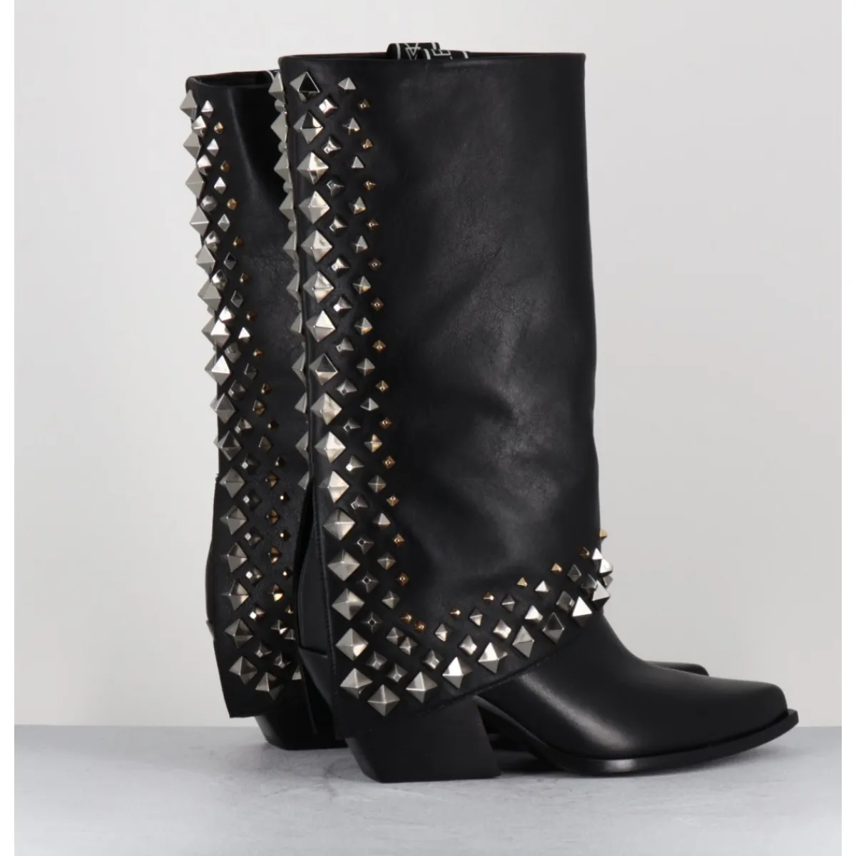 Boots | Santiags^ELENA IACHI Boots santiags à guêtre en cuir & clous - E3711 NATURE NERO NOIR