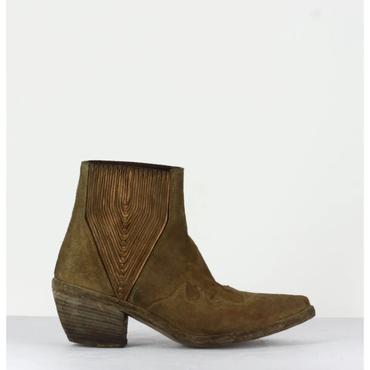 Boots | Santiags^FAUZIAN JEUNESSE Boots santiags courtes en daim kahki - 3472 ROV OLIVA