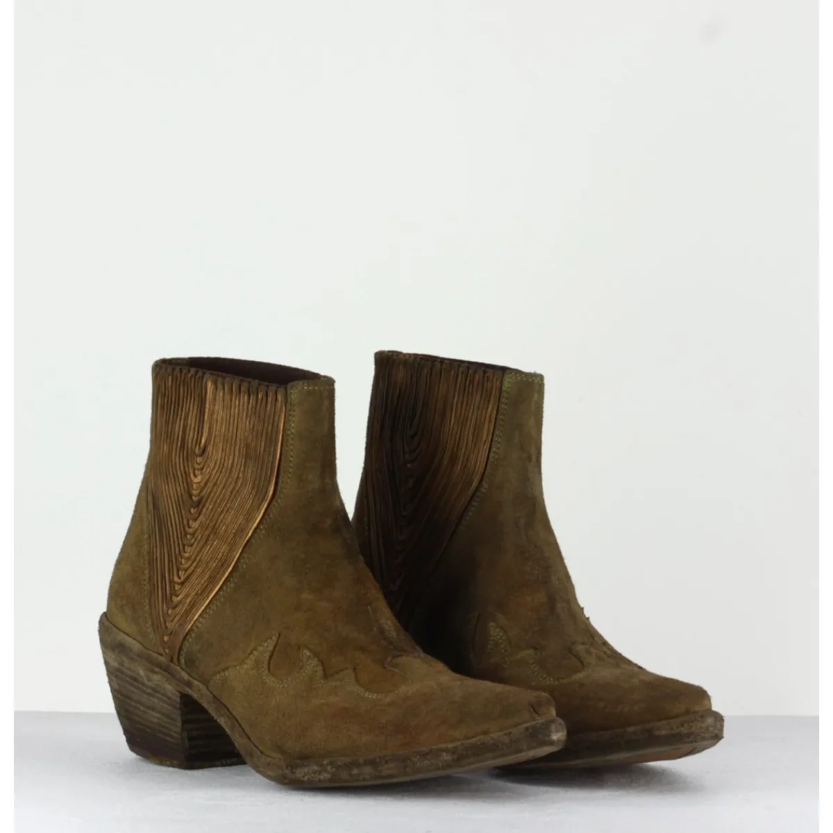 Boots | Santiags^FAUZIAN JEUNESSE Boots santiags courtes en daim kahki - 3472 ROV OLIVA