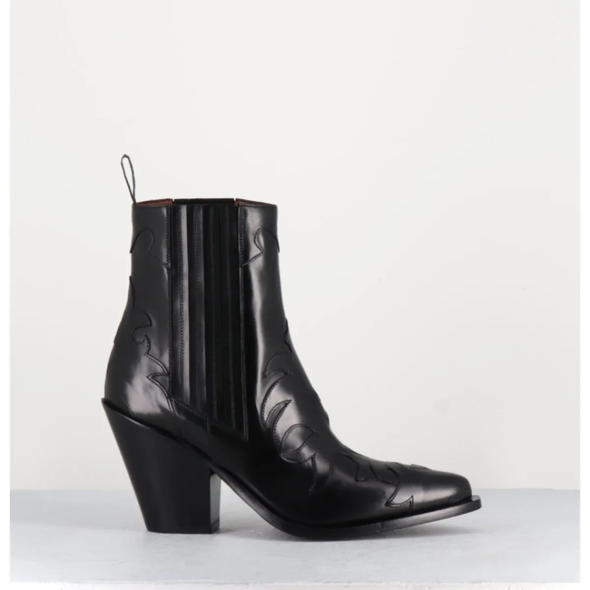 Boots | Santiags^SARTORE Boots Santiags en cuir flammes & élastique à talon haut - SR3921 NERO NOIR