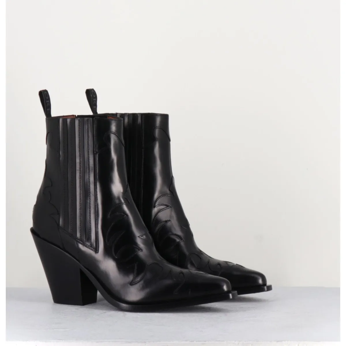 Boots | Santiags^SARTORE Boots Santiags en cuir flammes & élastique à talon haut - SR3921 NERO NOIR
