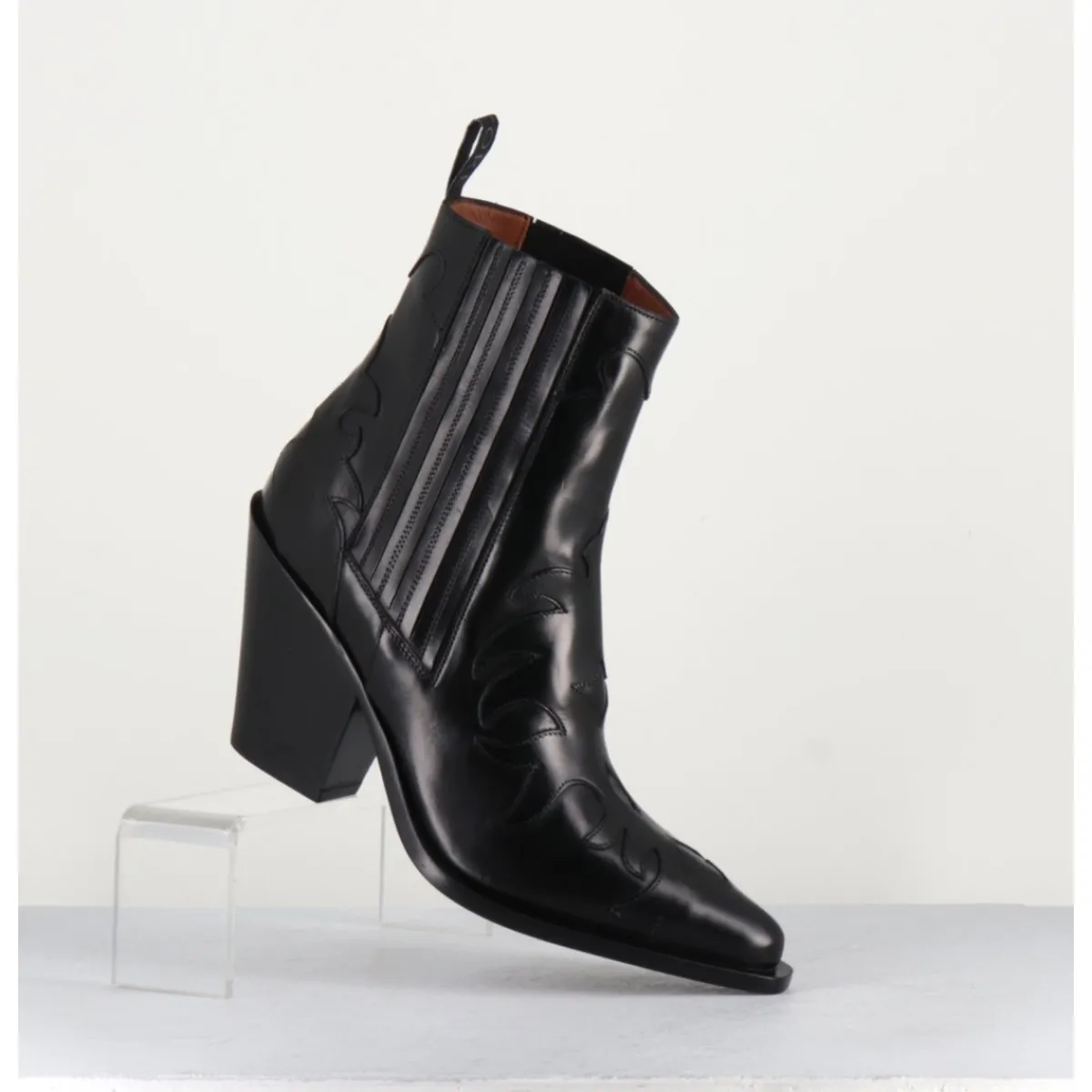 Boots | Santiags^SARTORE Boots Santiags en cuir flammes & élastique à talon haut - SR3921 NERO NOIR