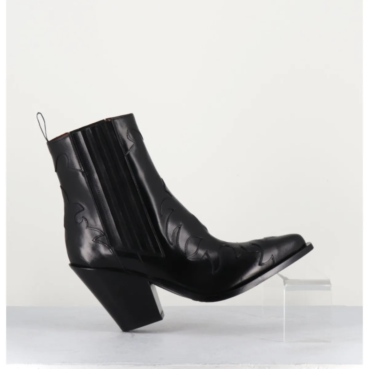 Boots | Santiags^SARTORE Boots Santiags en cuir flammes & élastique à talon haut - SR3921 NERO NOIR