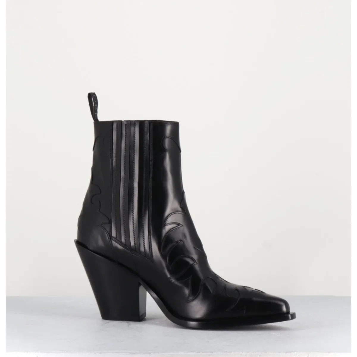 Boots | Santiags^SARTORE Boots Santiags en cuir flammes & élastique à talon haut - SR3921 NERO NOIR