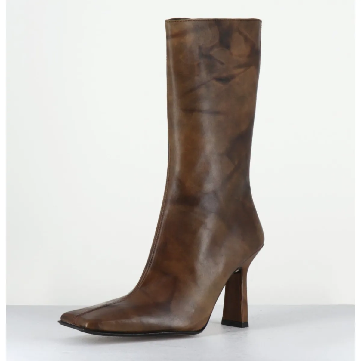 Boots^MIISTA Boots talon haut & bout carré en cuir vieilli - NOOR BROWN ANKLE BOOTS MARRON