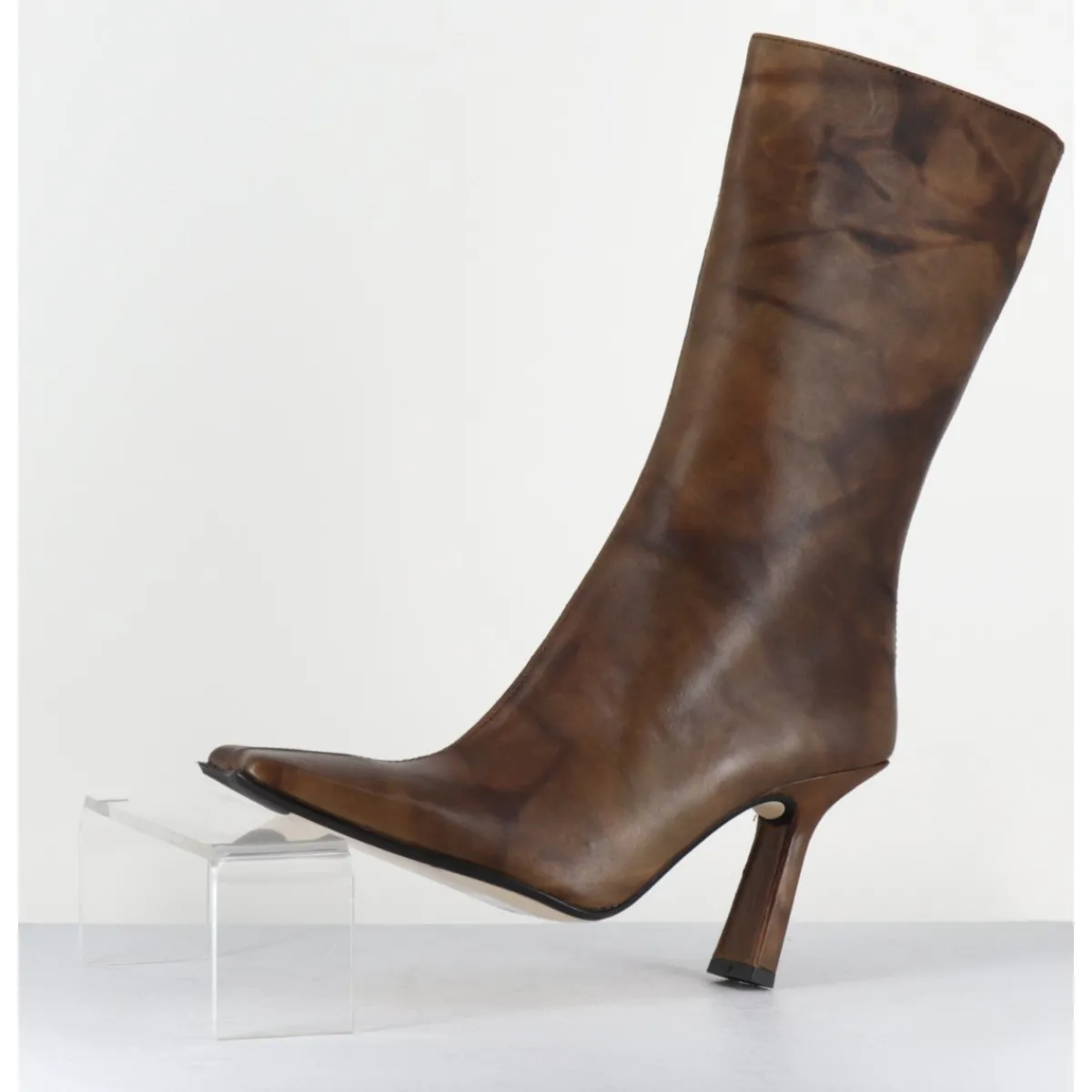 Boots^MIISTA Boots talon haut & bout carré en cuir vieilli - NOOR BROWN ANKLE BOOTS MARRON