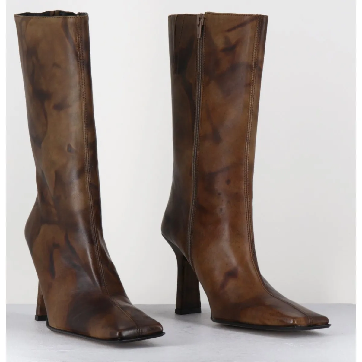 Boots^MIISTA Boots talon haut & bout carré en cuir vieilli - NOOR BROWN ANKLE BOOTS MARRON