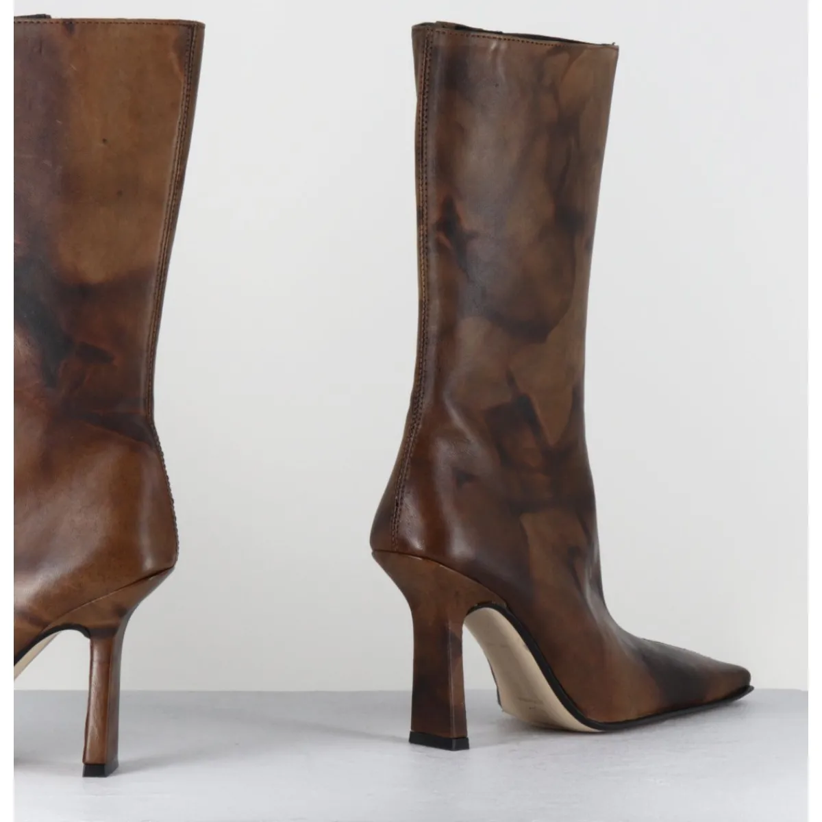 Boots^MIISTA Boots talon haut & bout carré en cuir vieilli - NOOR BROWN ANKLE BOOTS MARRON