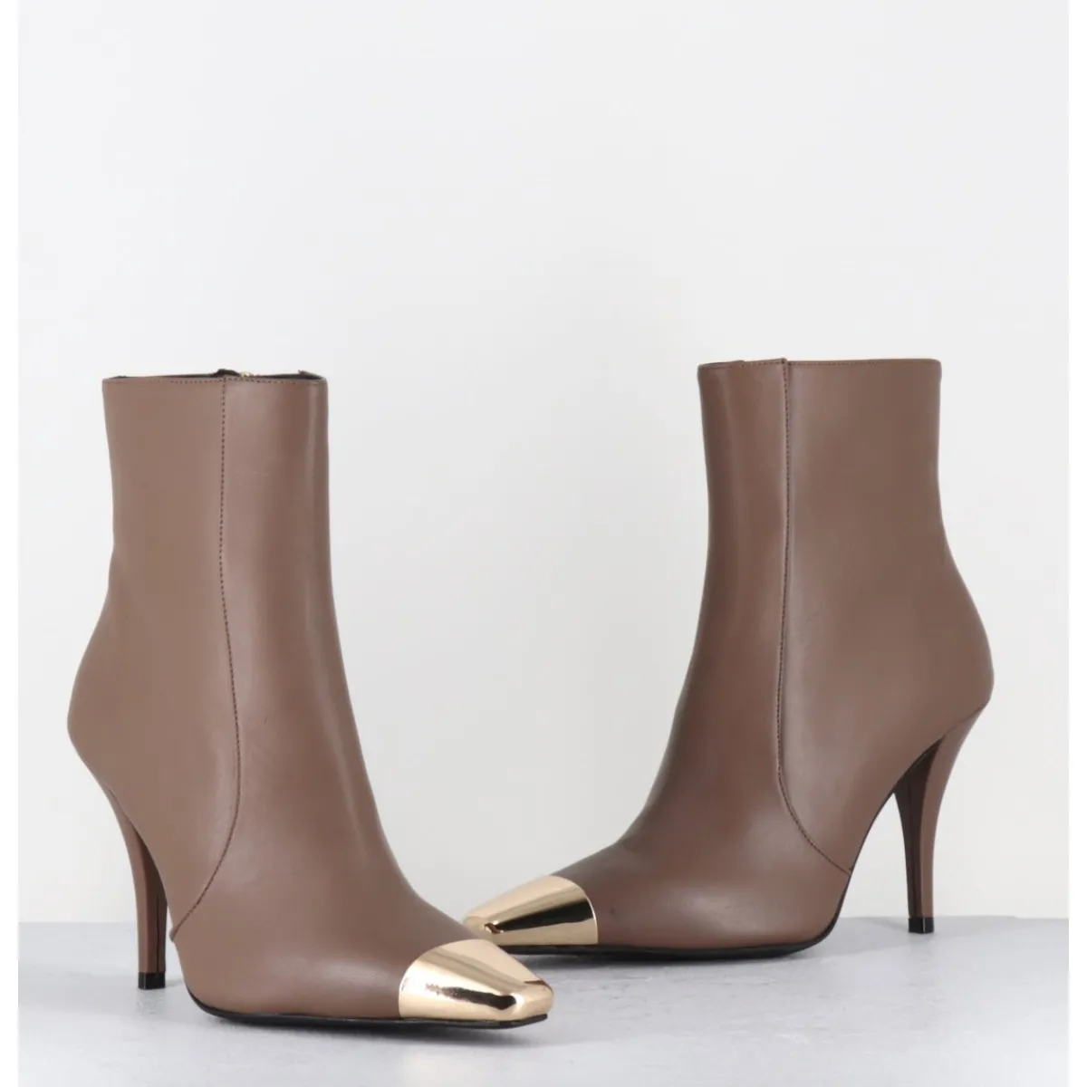 Boots^GARRICE LAB Boots talon haut cuir grège bout or - MECHA3 NAPPA ACERO TAUPE