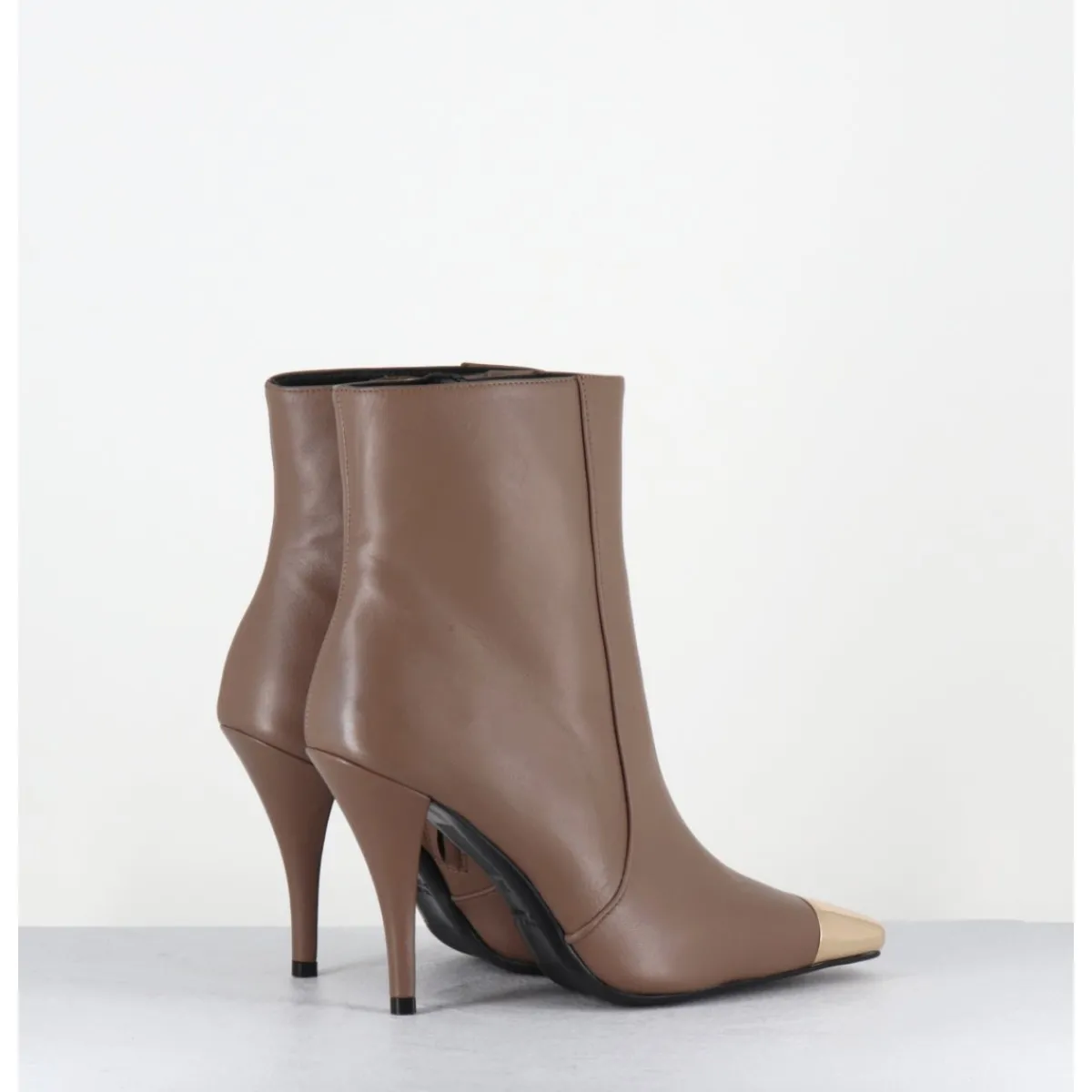 Boots^GARRICE LAB Boots talon haut cuir grège bout or - MECHA3 NAPPA ACERO TAUPE