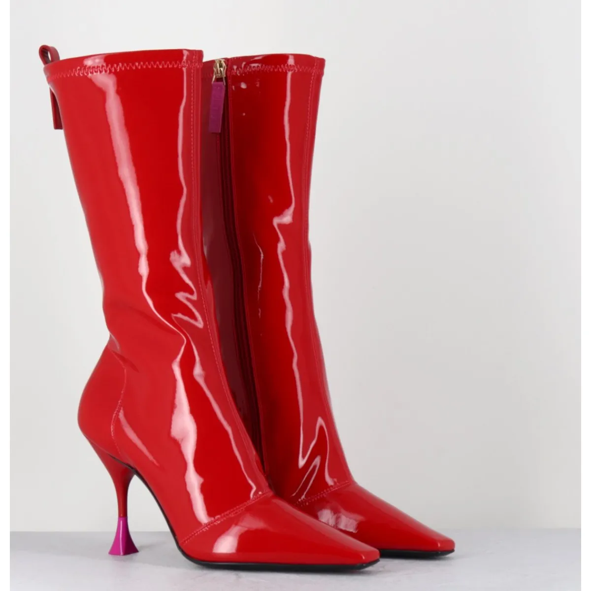 Bottes | Boots^3JUIN Boots talon haut en vernis stretch 90s - GILDA CRIS EROS ROUGE