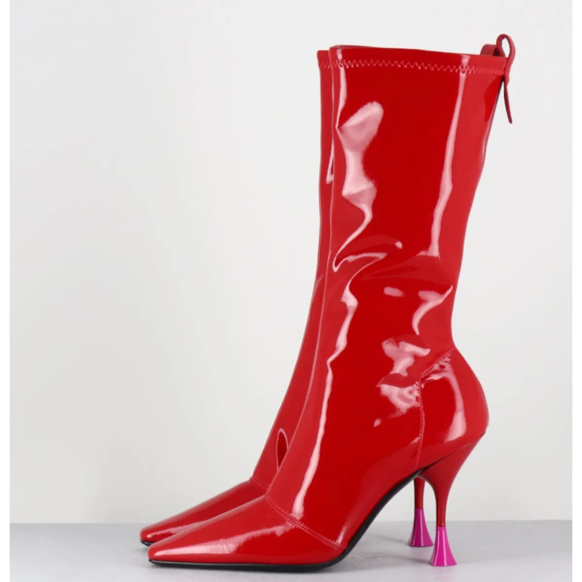 Bottes | Boots^3JUIN Boots talon haut en vernis stretch 90s - GILDA CRIS EROS ROUGE