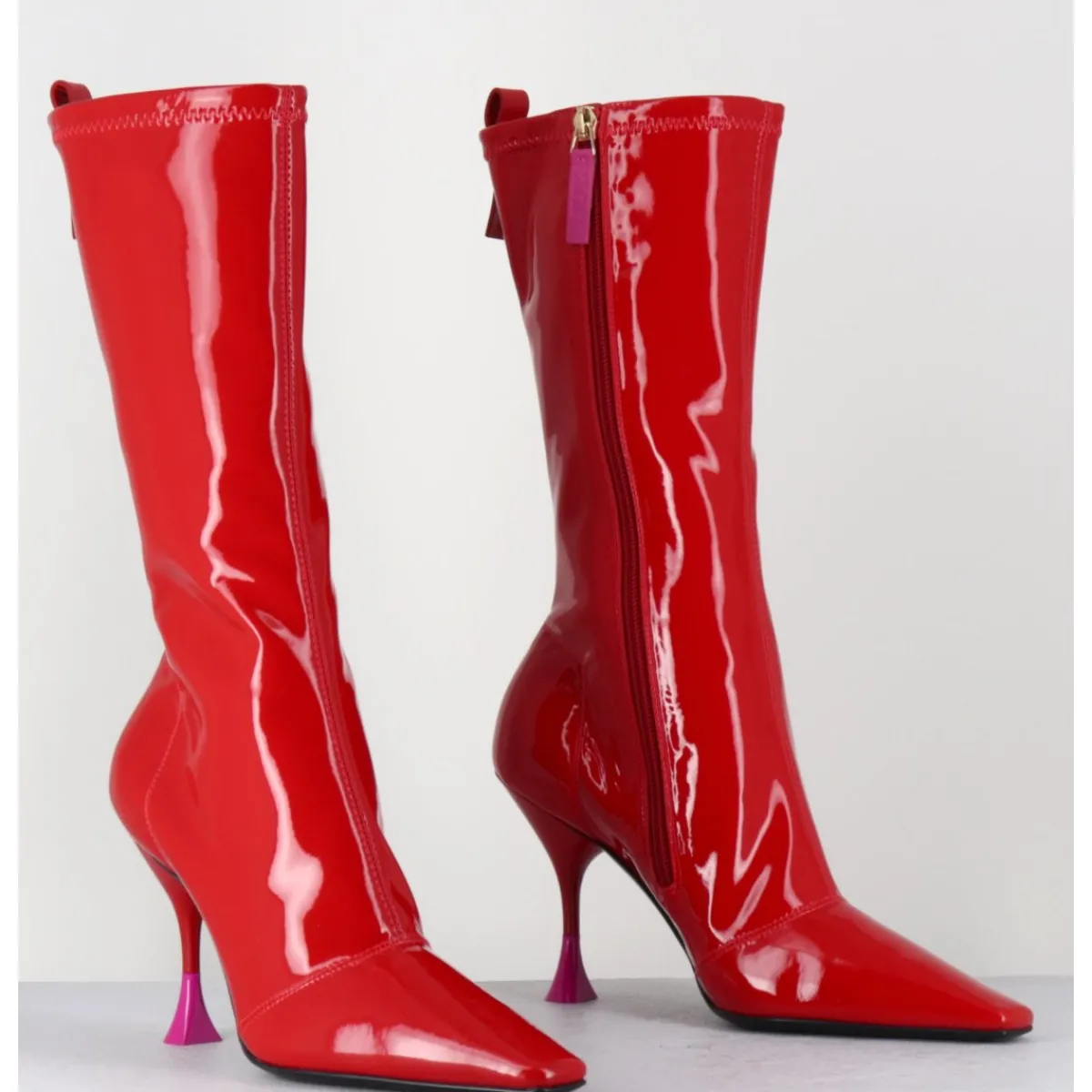 Bottes | Boots^3JUIN Boots talon haut en vernis stretch 90s - GILDA CRIS EROS ROUGE