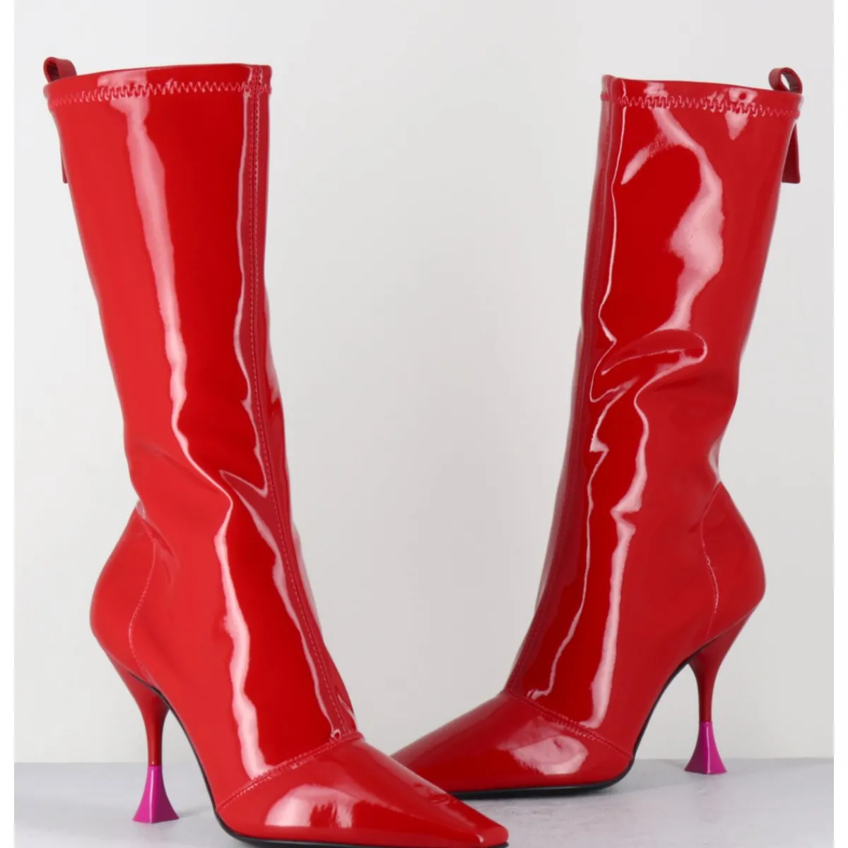 Bottes | Boots^3JUIN Boots talon haut en vernis stretch 90s - GILDA CRIS EROS ROUGE