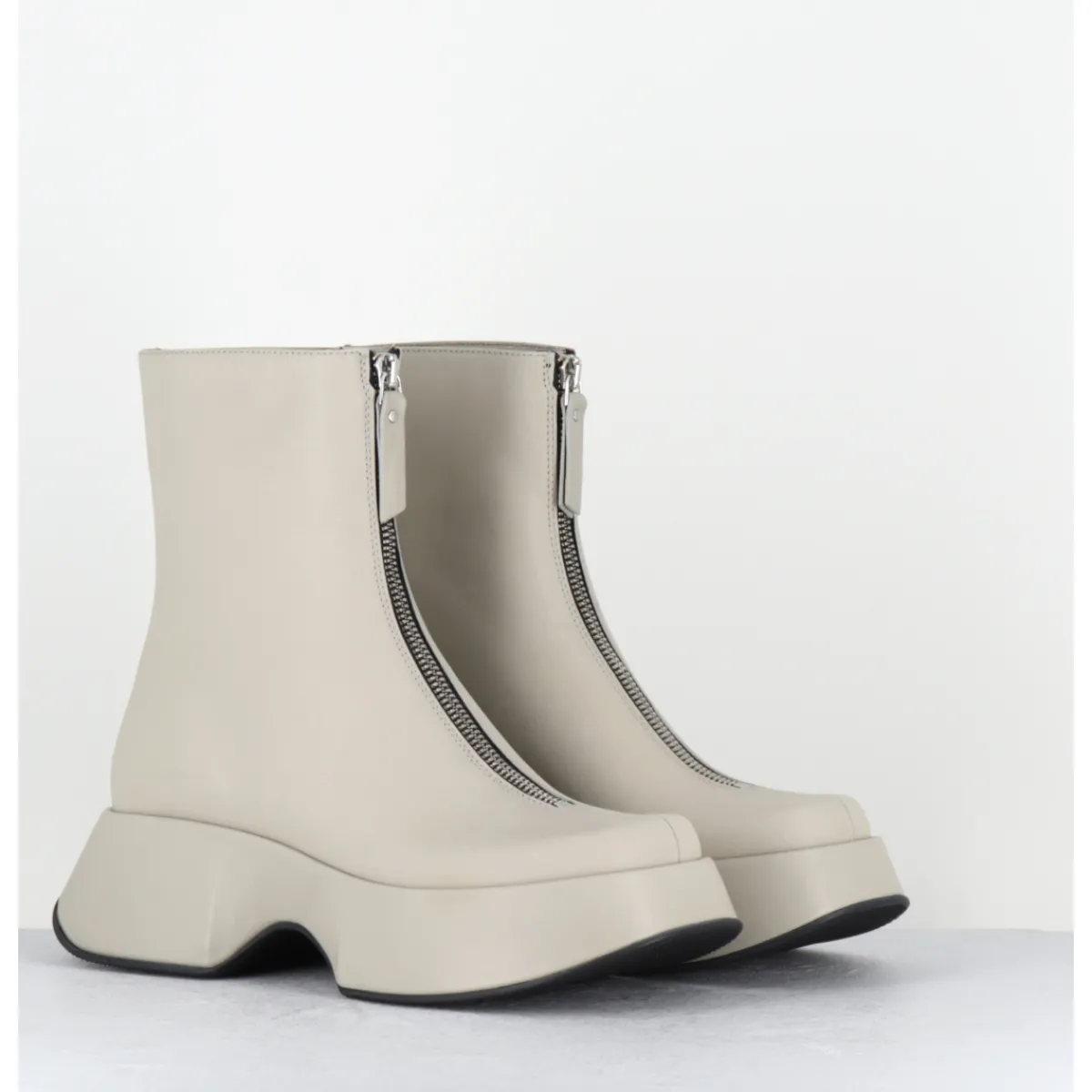 Boots | Plateformes^VIC MATIE Boots zip central à plateforme en cuir blanc cassé - 1F2412D ELODIE DESERT