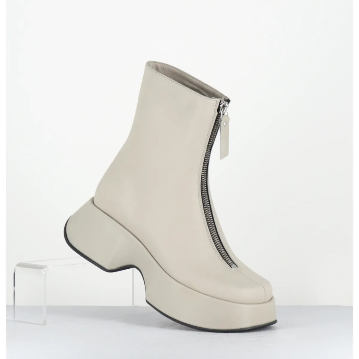 Boots | Plateformes^VIC MATIE Boots zip central à plateforme en cuir blanc cassé - 1F2412D ELODIE DESERT