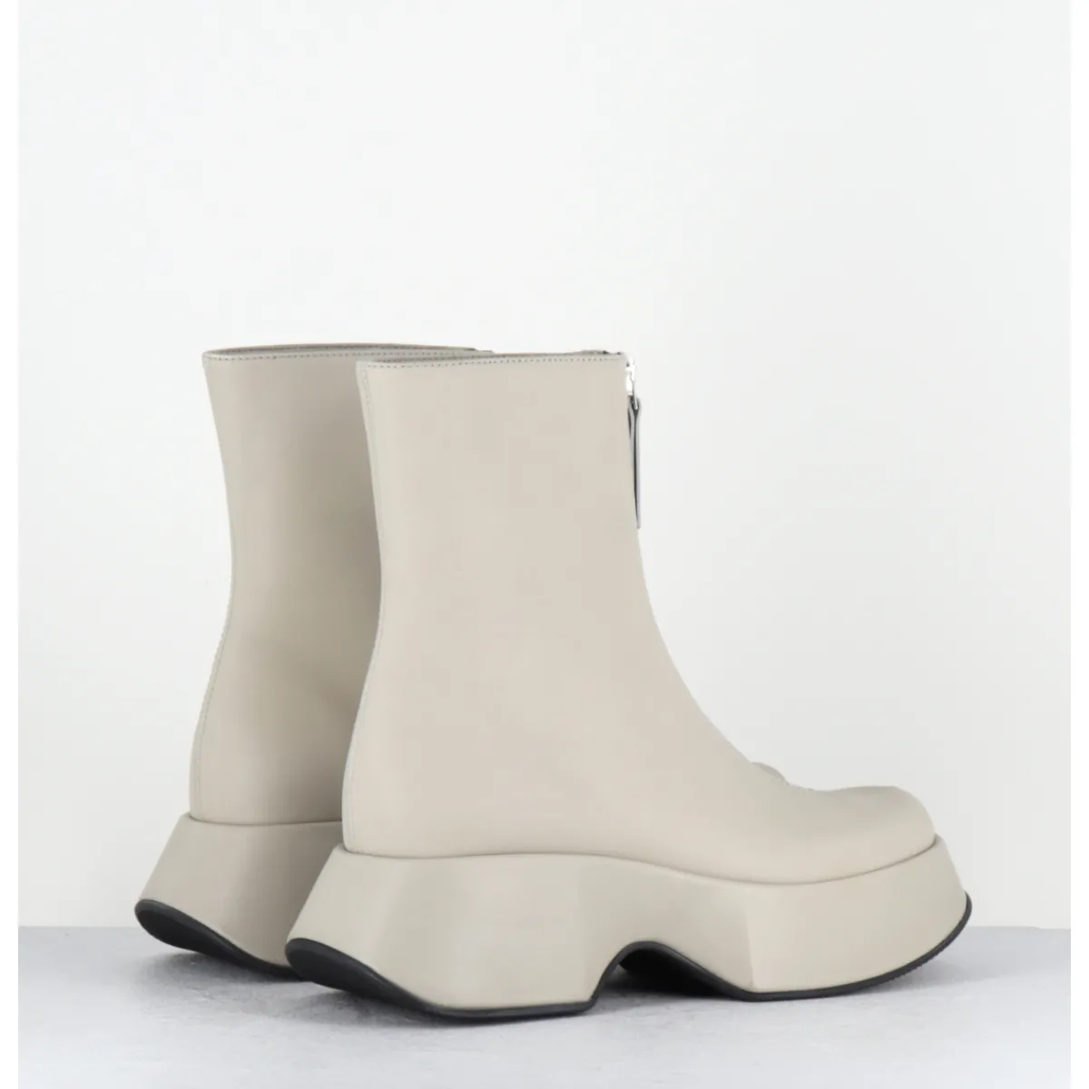 Boots | Plateformes^VIC MATIE Boots zip central à plateforme en cuir blanc cassé - 1F2412D ELODIE DESERT