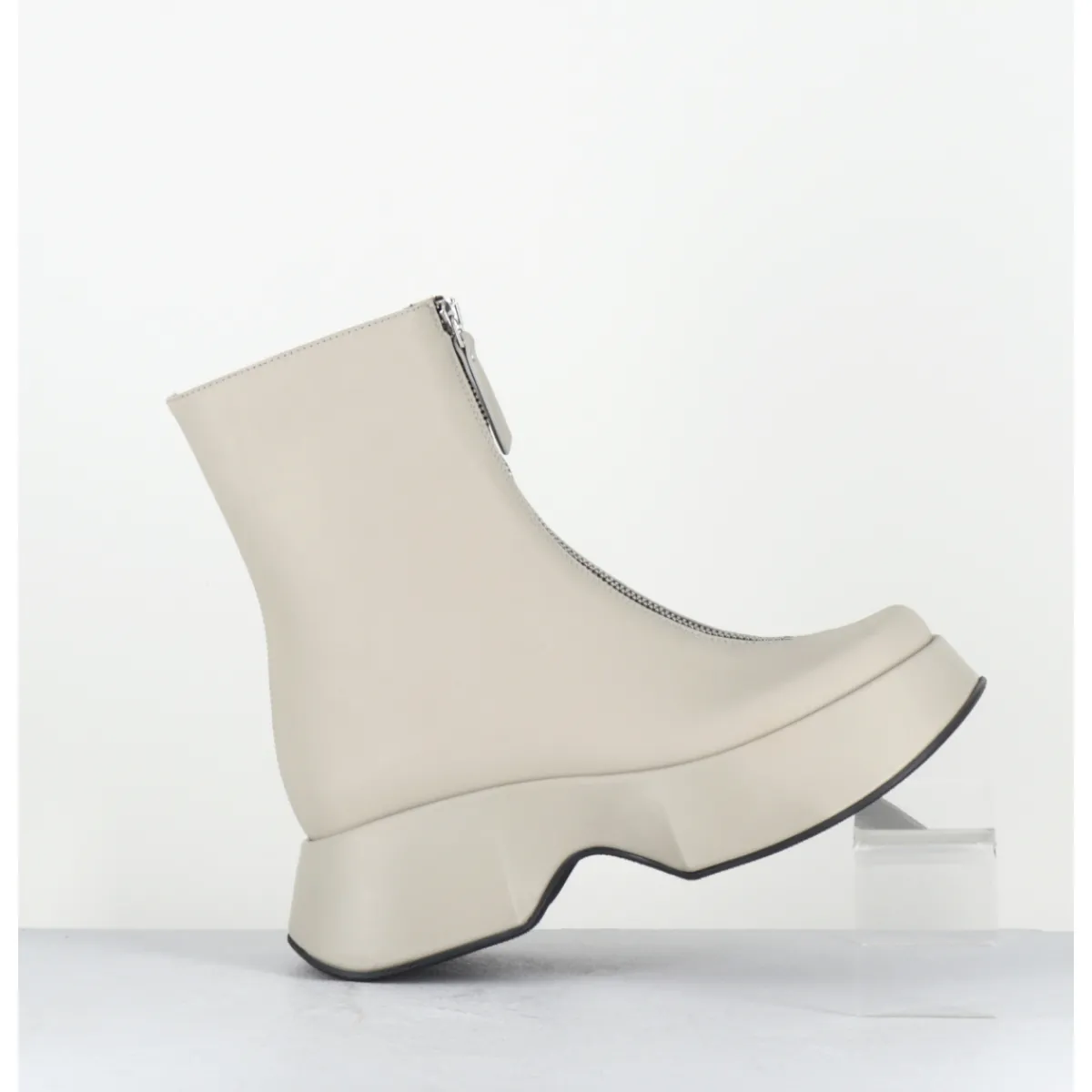 Boots | Plateformes^VIC MATIE Boots zip central à plateforme en cuir blanc cassé - 1F2412D ELODIE DESERT