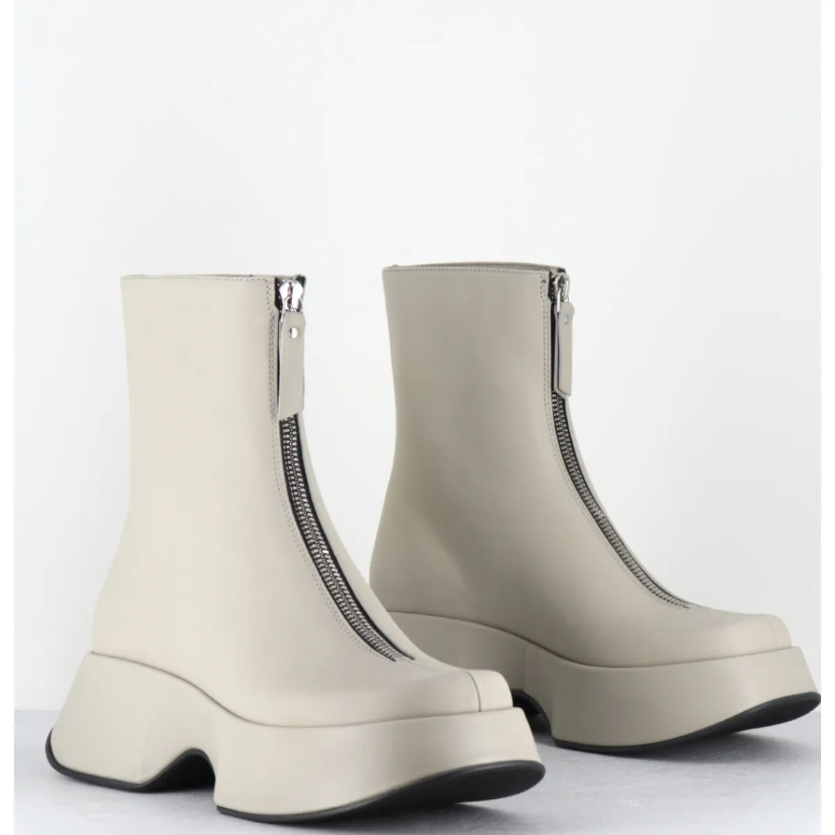 Boots | Plateformes^VIC MATIE Boots zip central à plateforme en cuir blanc cassé - 1F2412D ELODIE DESERT
