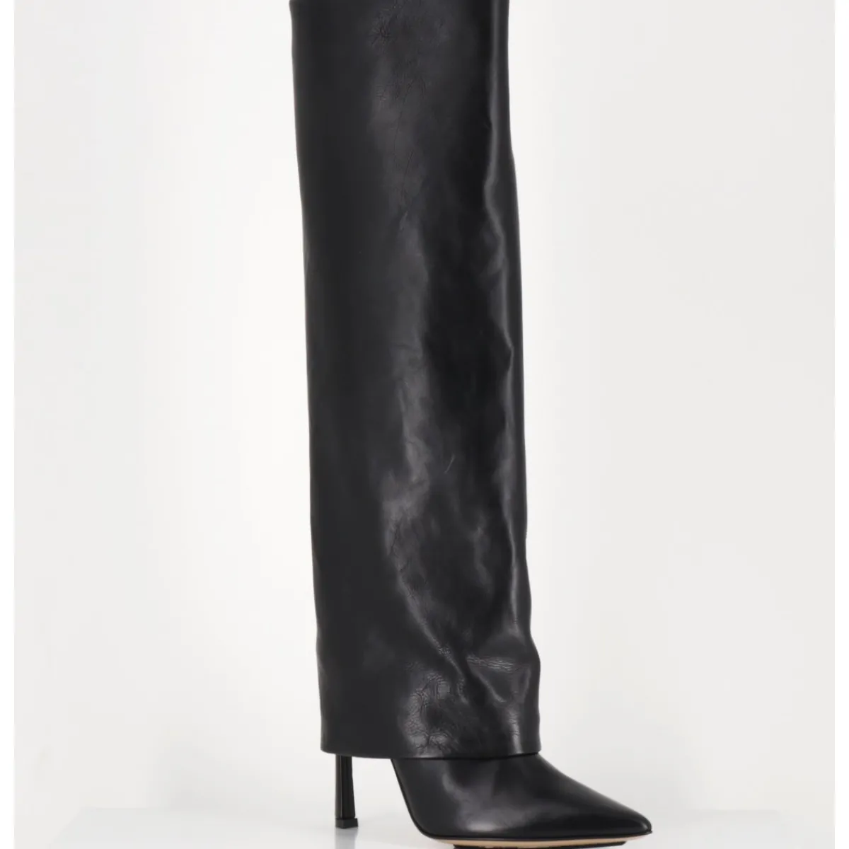 Bottes^MALLONI Bottes bout pointu à guêtre en cuir talon haut- M23I99902 BLACK NOIR