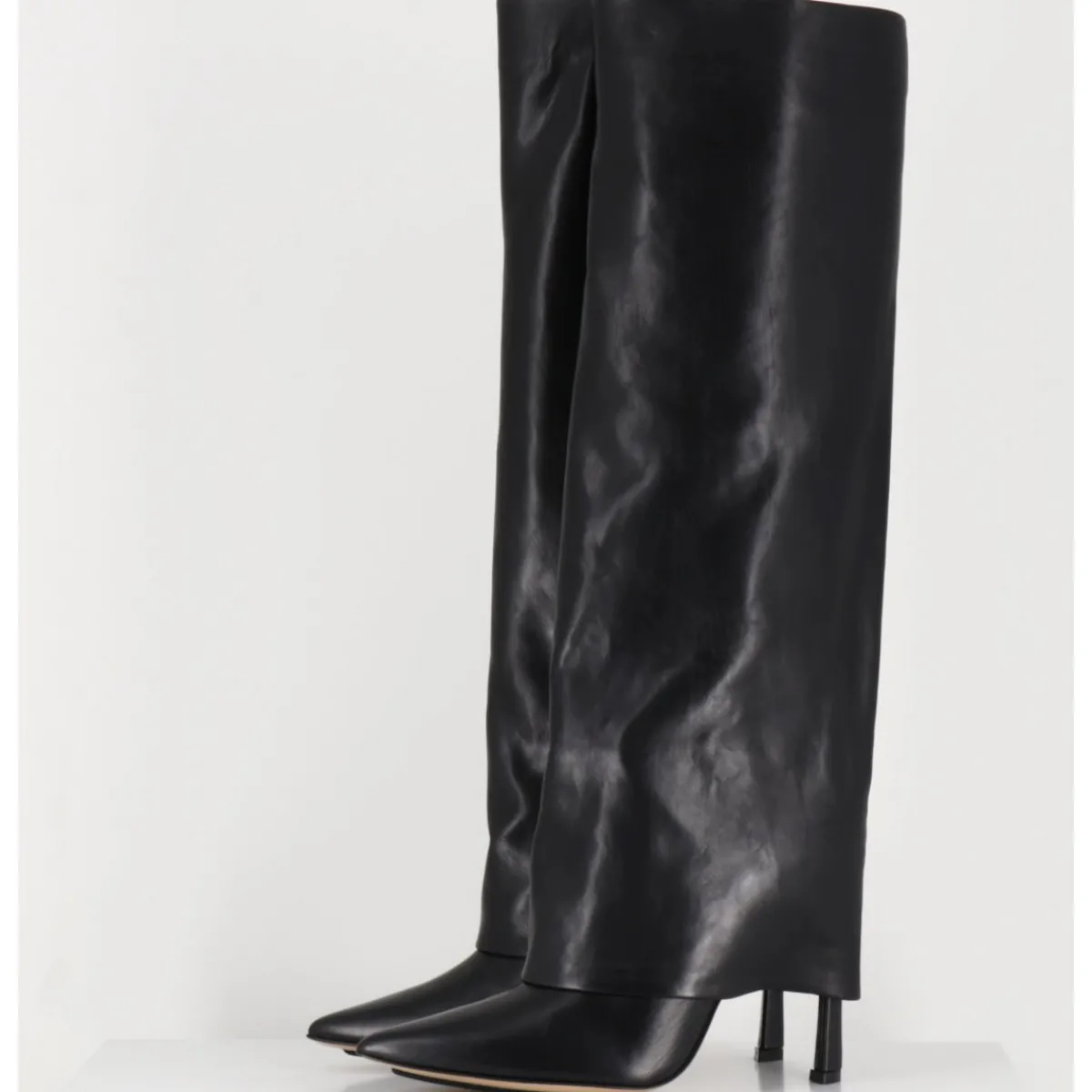 Bottes^MALLONI Bottes bout pointu à guêtre en cuir talon haut- M23I99902 BLACK NOIR