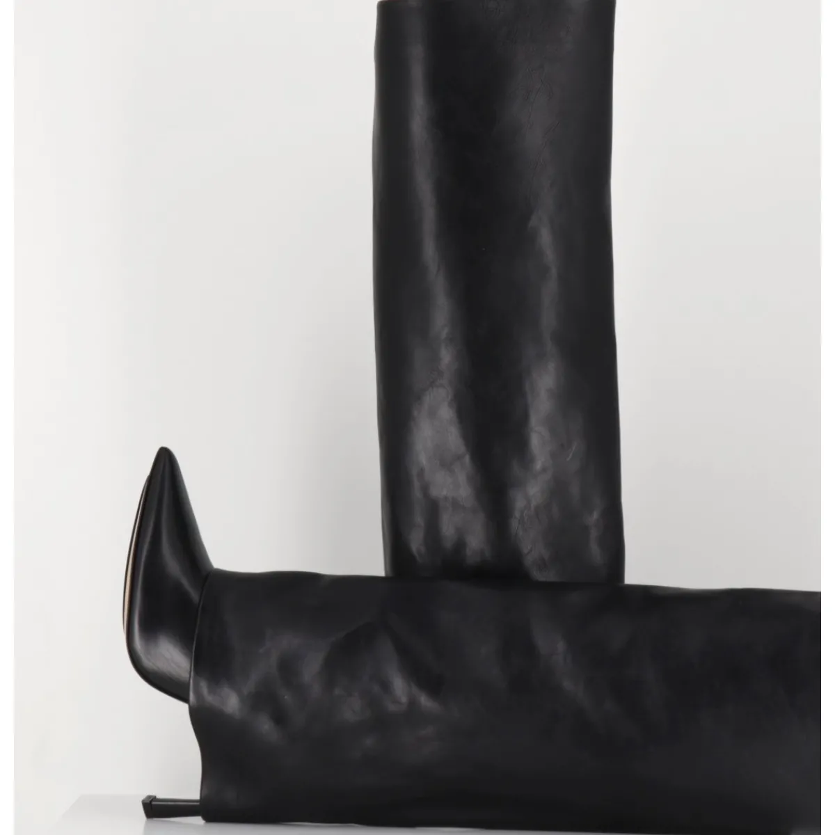 Bottes^MALLONI Bottes bout pointu à guêtre en cuir talon haut- M23I99902 BLACK NOIR