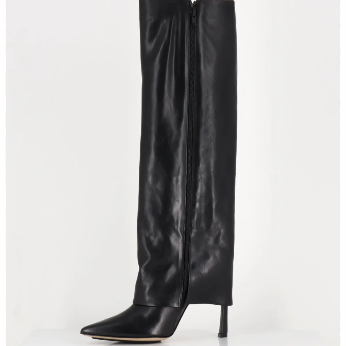 Bottes^MALLONI Bottes bout pointu à guêtre en cuir talon haut- M23I99902 BLACK NOIR