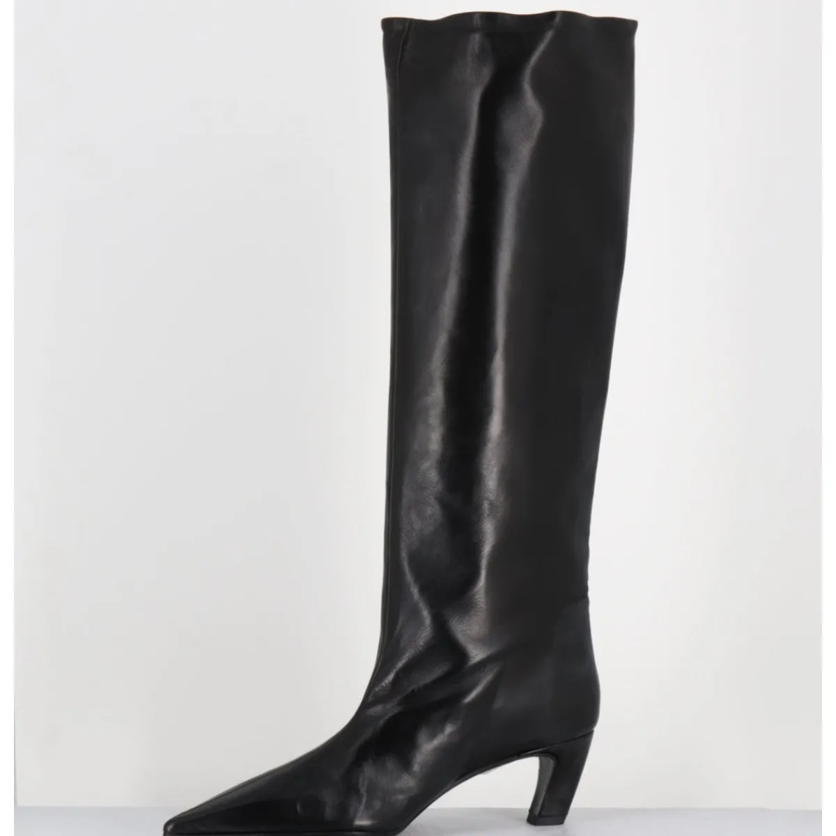 Bottes^THEA MIKA Bottes bout pointu en cuir petit talon - TMC480B NATUR NERO NOIR