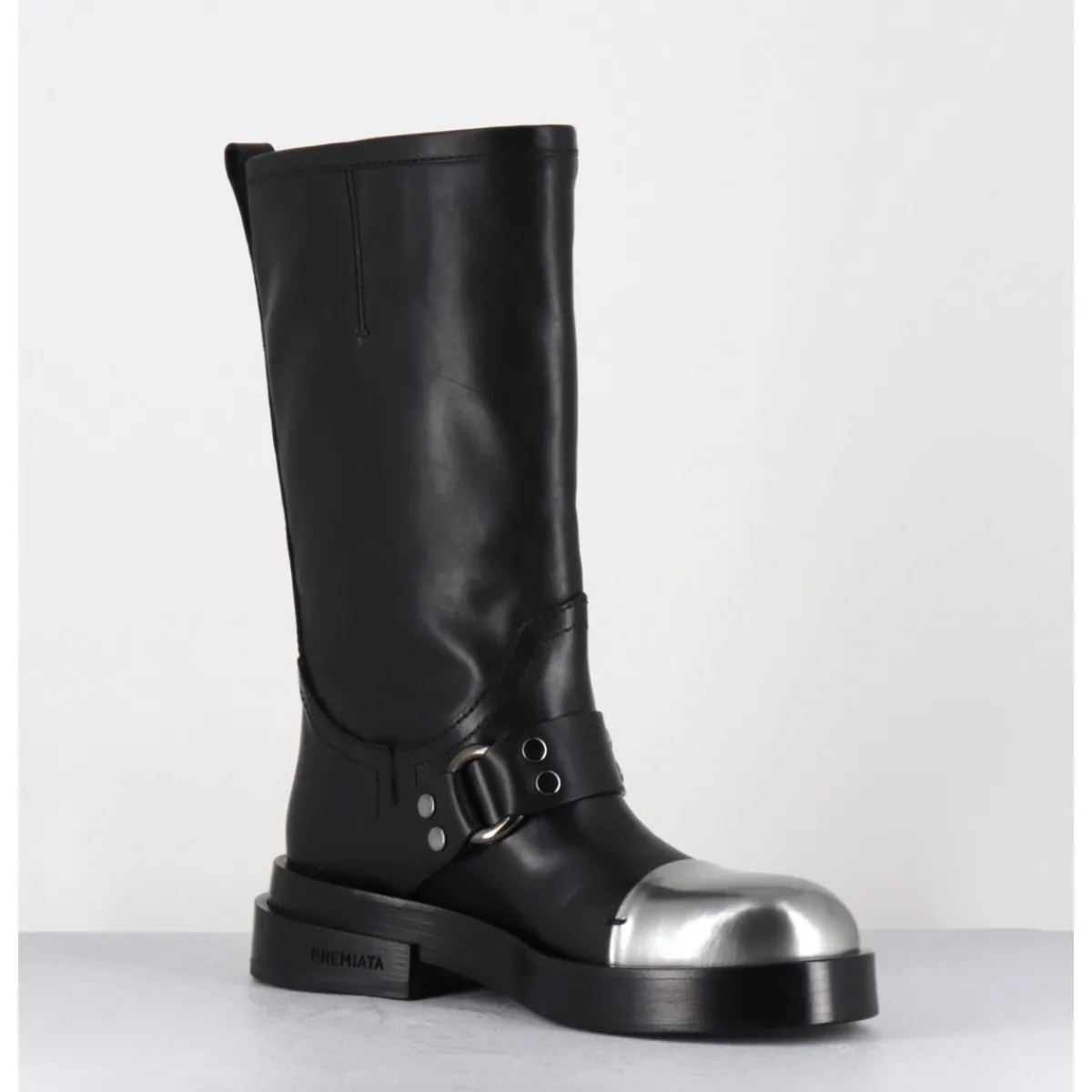 Bottes | Boots^PREMIATA Bottes cavalière en cuir & bout argent - Boots M6813 ISEO NERO NOIR