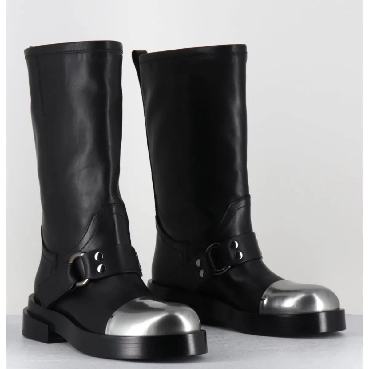 Bottes | Boots^PREMIATA Bottes cavalière en cuir & bout argent - Boots M6813 ISEO NERO NOIR