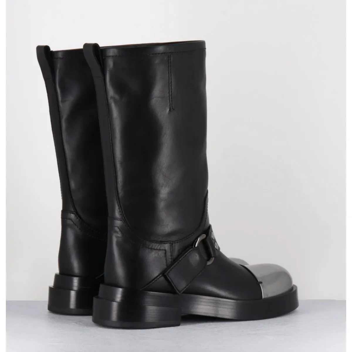 Bottes | Boots^PREMIATA Bottes cavalière en cuir & bout argent - Boots M6813 ISEO NERO NOIR