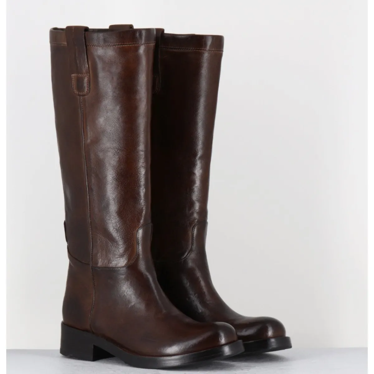 Bottes^LA BOTTEGA DI LISA Bottes cavalières en cuir - 5512 BUF BIRRA MARRON