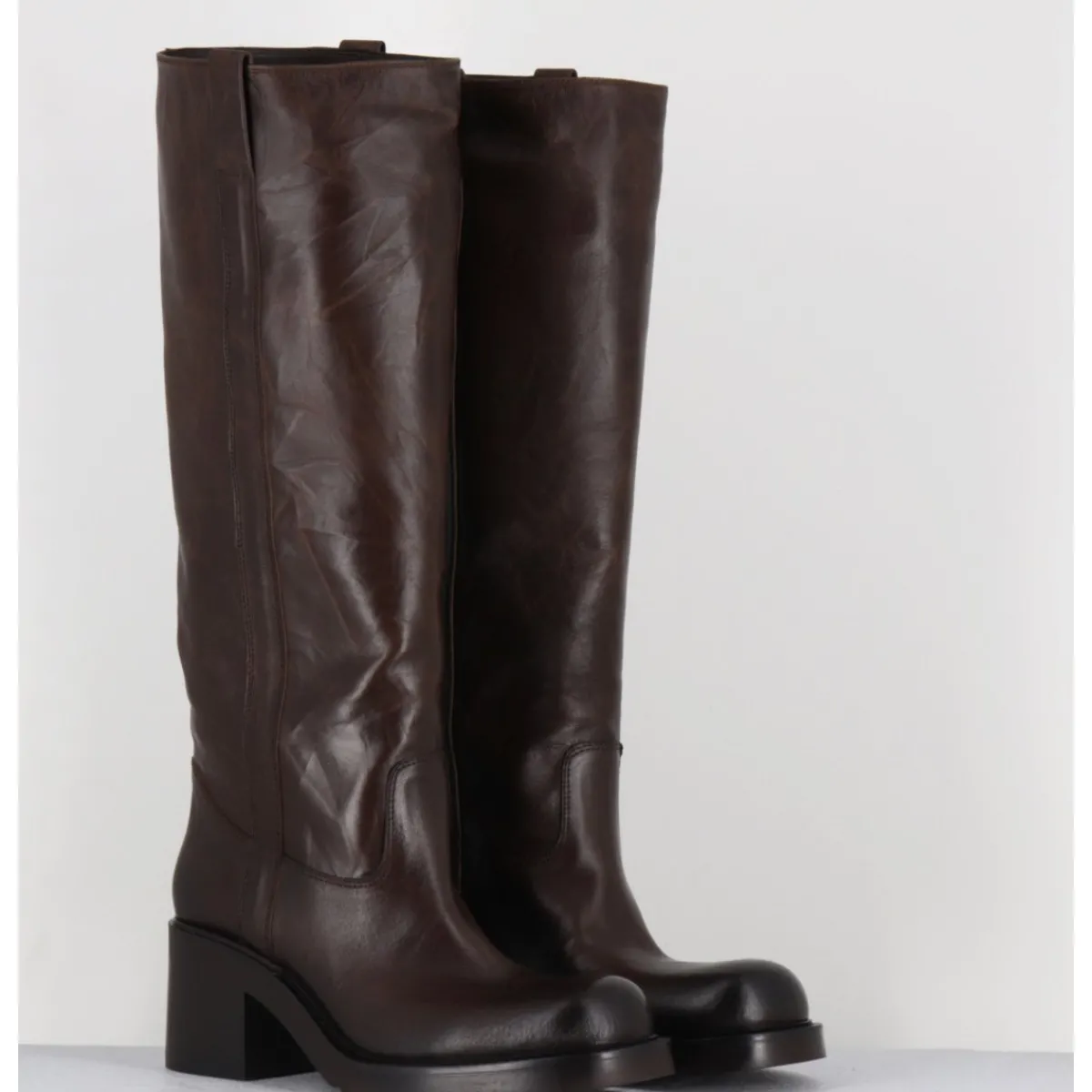 Bottes^ELENA IACHI Bottes en cuir froissé - E4047 SENECA MORO MARRON