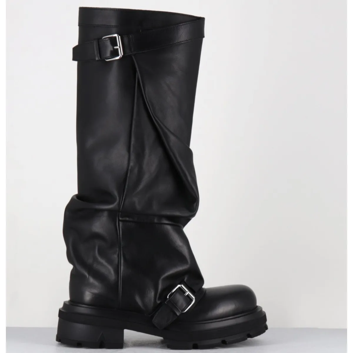 Bottes^ELENA IACHI Bottes en cuir à tige large & boucles - E4010-L NATURE NERO NOIR