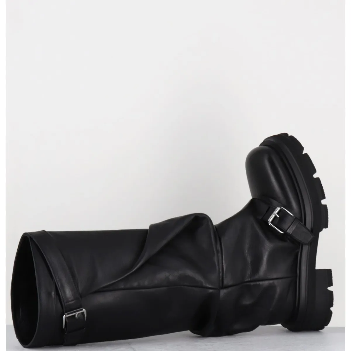 Bottes^ELENA IACHI Bottes en cuir à tige large & boucles - E4010-L NATURE NERO NOIR