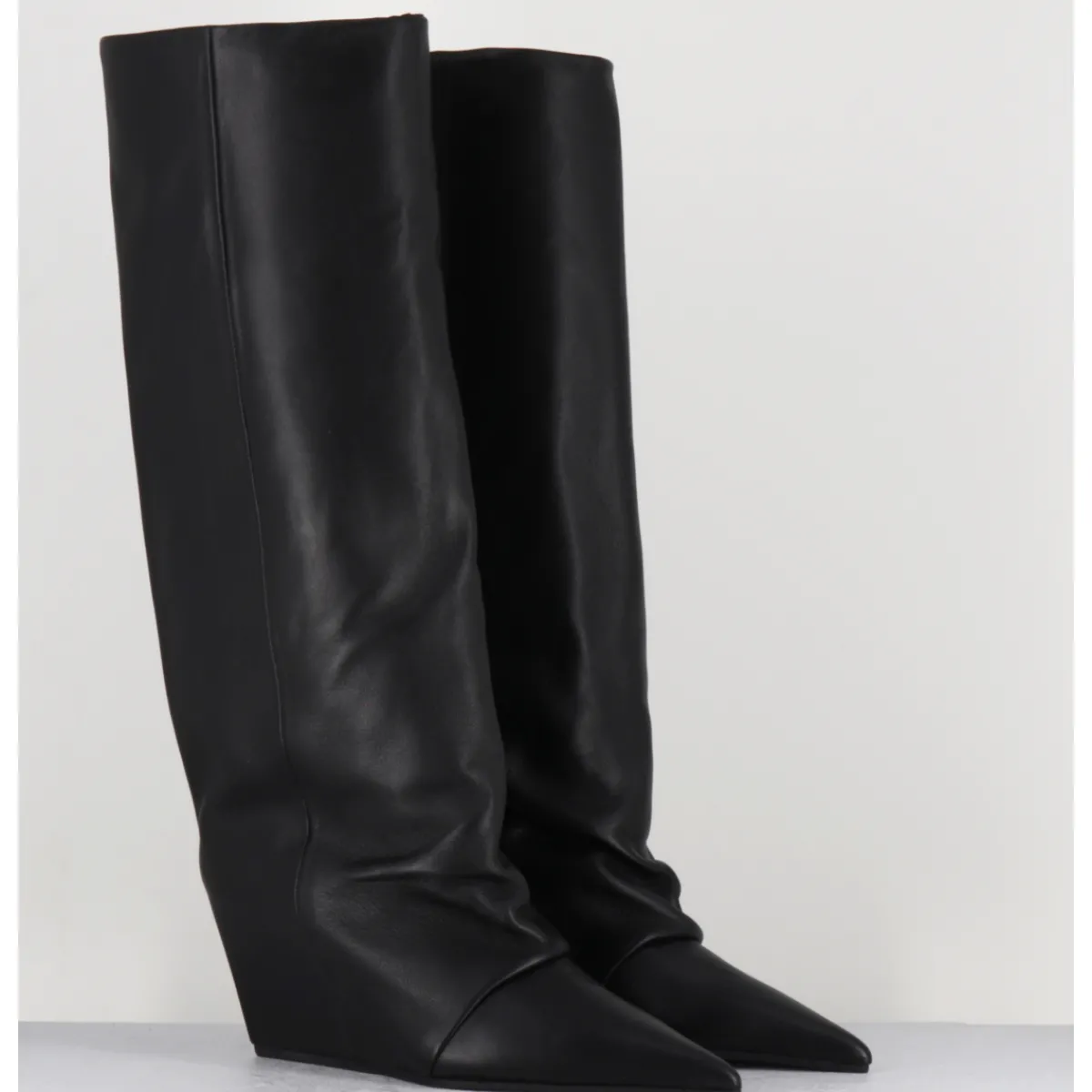 Bottes^VIC MATIE Bottes en cuir bout pointu compensées - 1F2554D DAYTONA BLACK NOIR