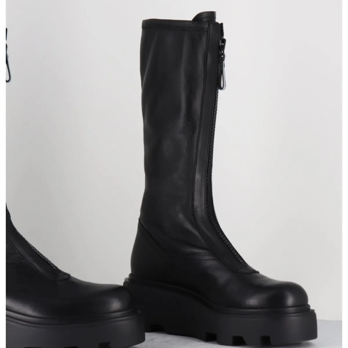 Bottes^PREMIATA Bottes en cuir stretch & zip central - M6622 RANCH NERO NOIR
