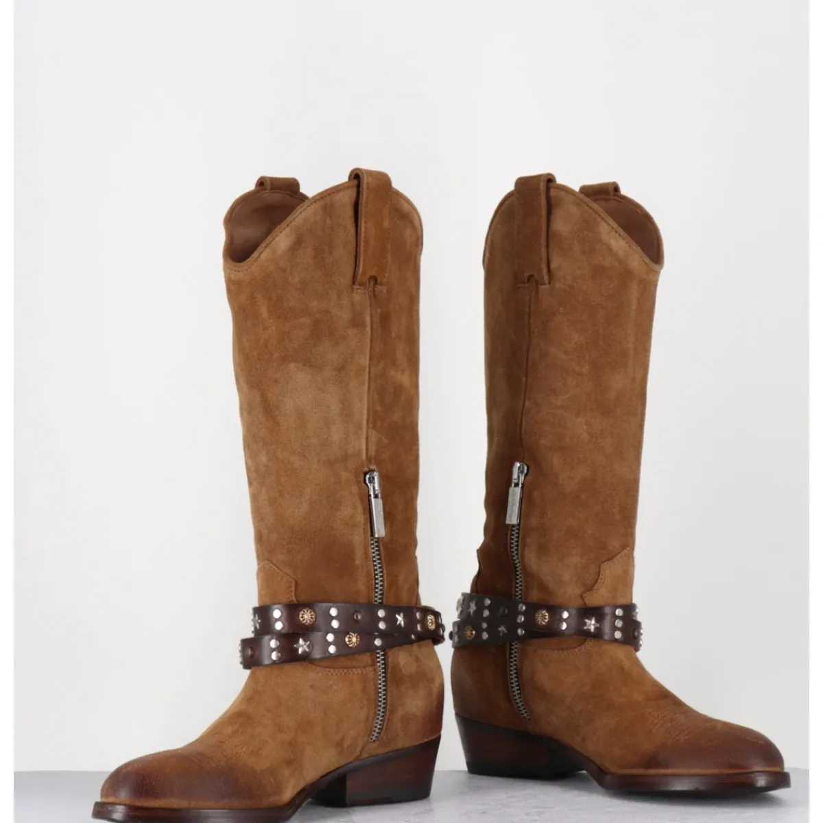 Bottes | Santiags^LA BOTTEGA DI LISA Bottes esprit tiag en daim bracelet amovible - TEX CROSTA BRUCCIATO CAMEL