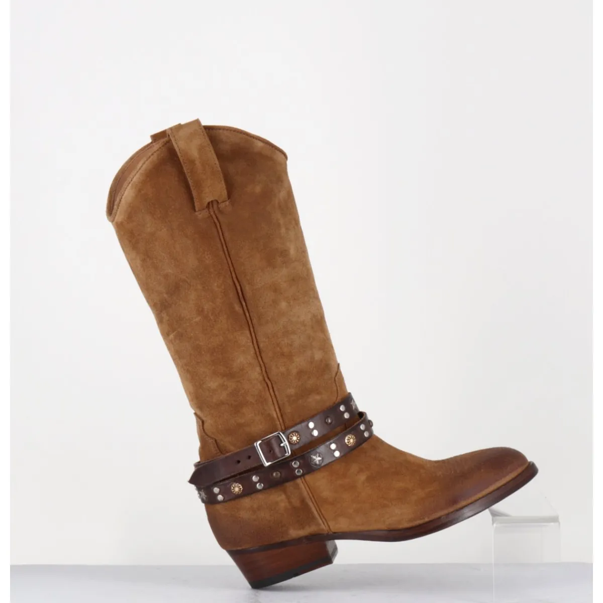 Bottes | Santiags^LA BOTTEGA DI LISA Bottes esprit tiag en daim bracelet amovible - TEX CROSTA BRUCCIATO CAMEL