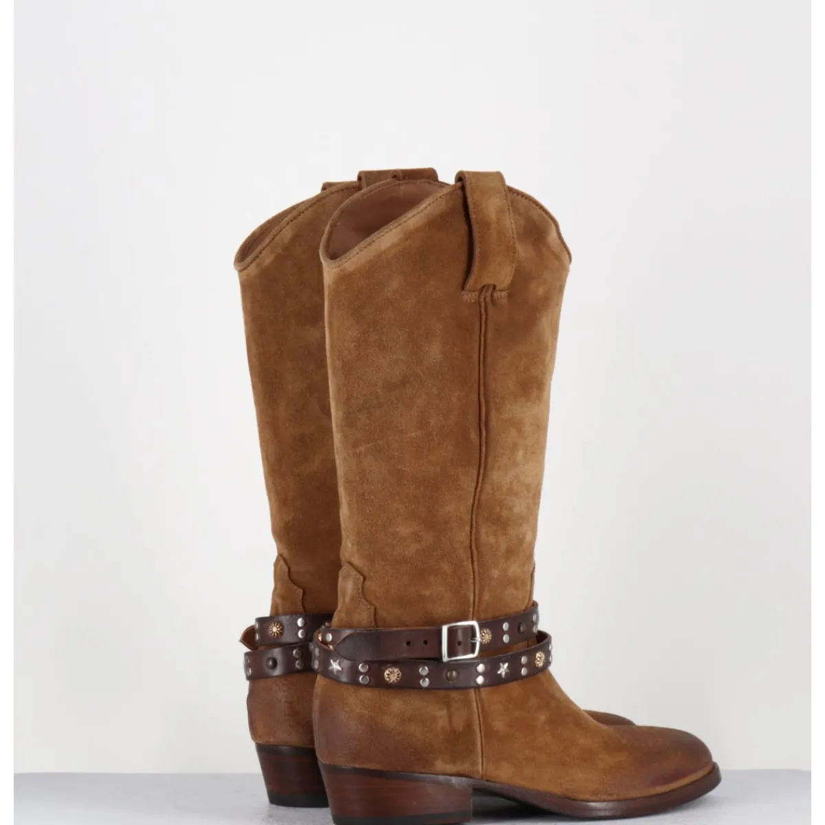Bottes | Santiags^LA BOTTEGA DI LISA Bottes esprit tiag en daim bracelet amovible - TEX CROSTA BRUCCIATO CAMEL