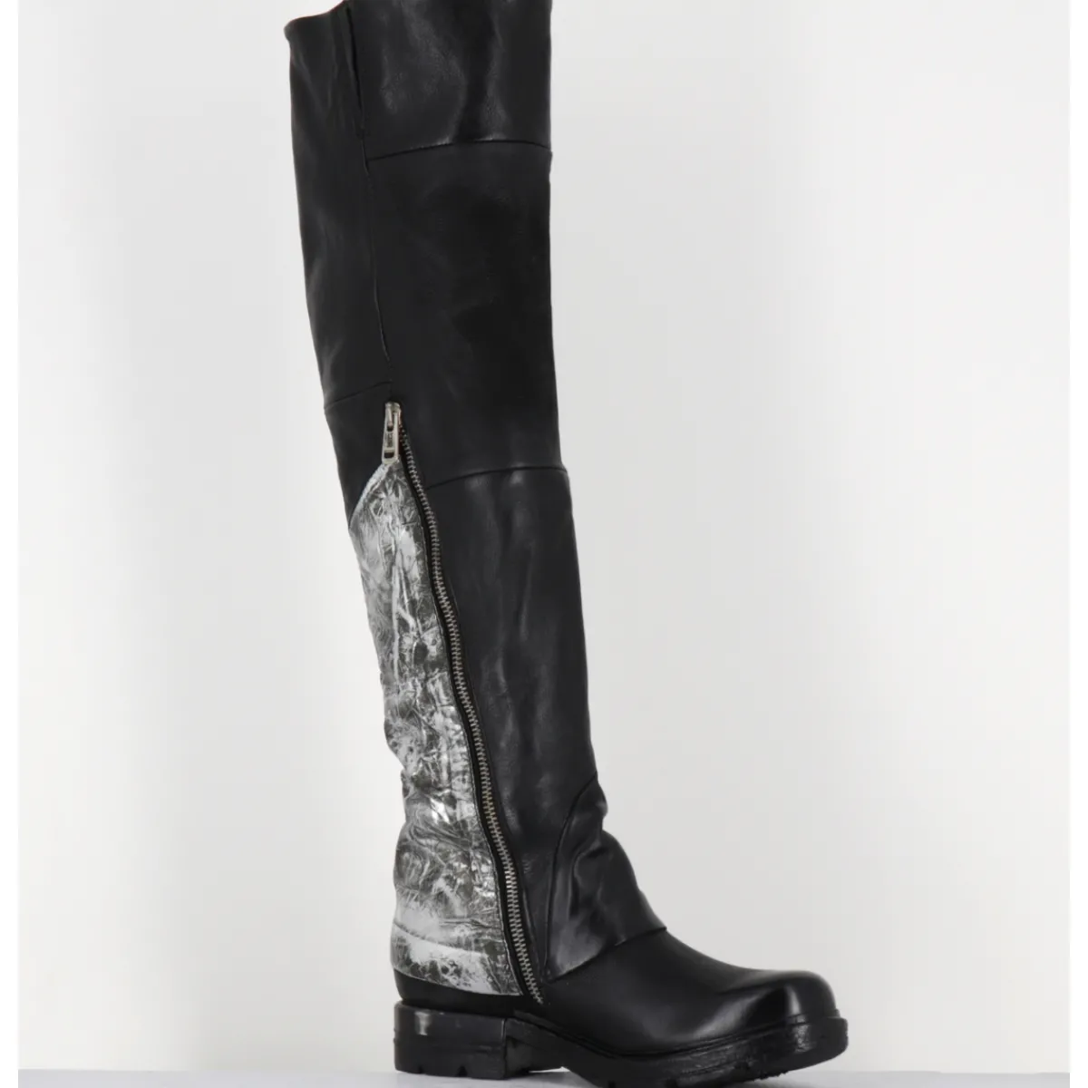 Bottes^A.S.98 Bottes genouillères en cuir et argent - B80310 NERO ARGENTO NOIR