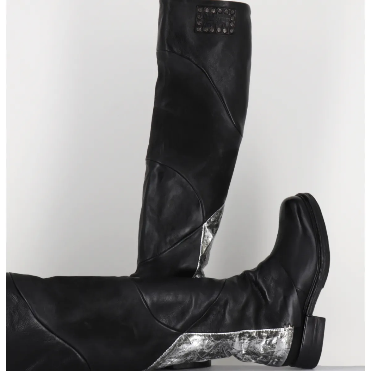 Bottes^A.S.98 Bottes genouillères en cuir et argent - B80310 NERO ARGENTO NOIR