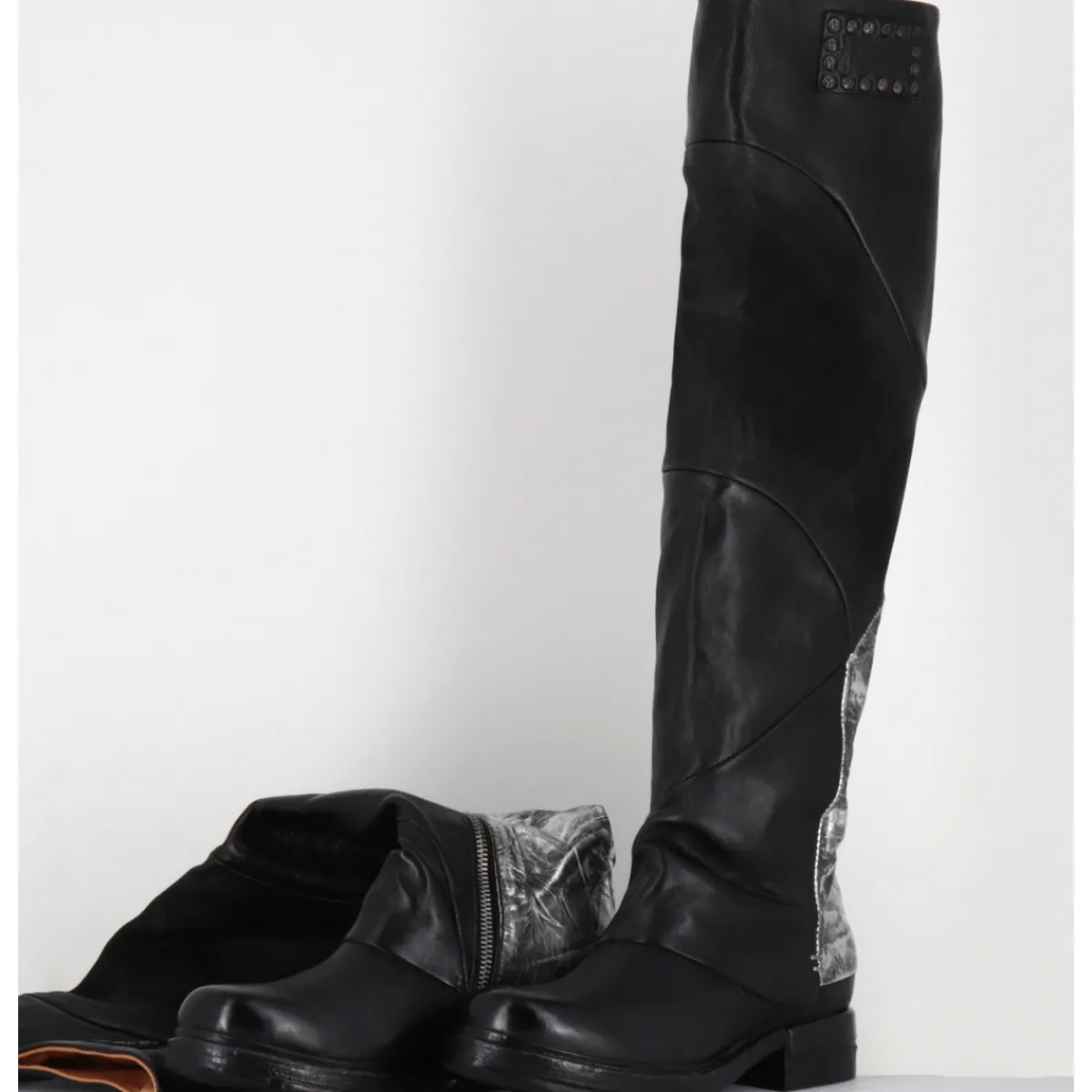 Bottes^A.S.98 Bottes genouillères en cuir et argent - B80310 NERO ARGENTO NOIR