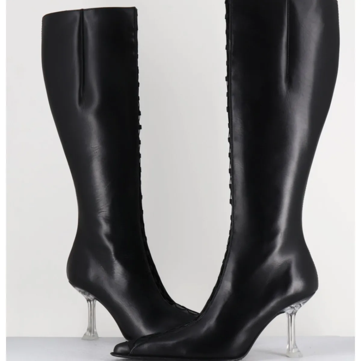 Bottes^MIISTA Bottes hautes en cuir corseté & talon plexi - ALINE TALL BOOTS NOIR