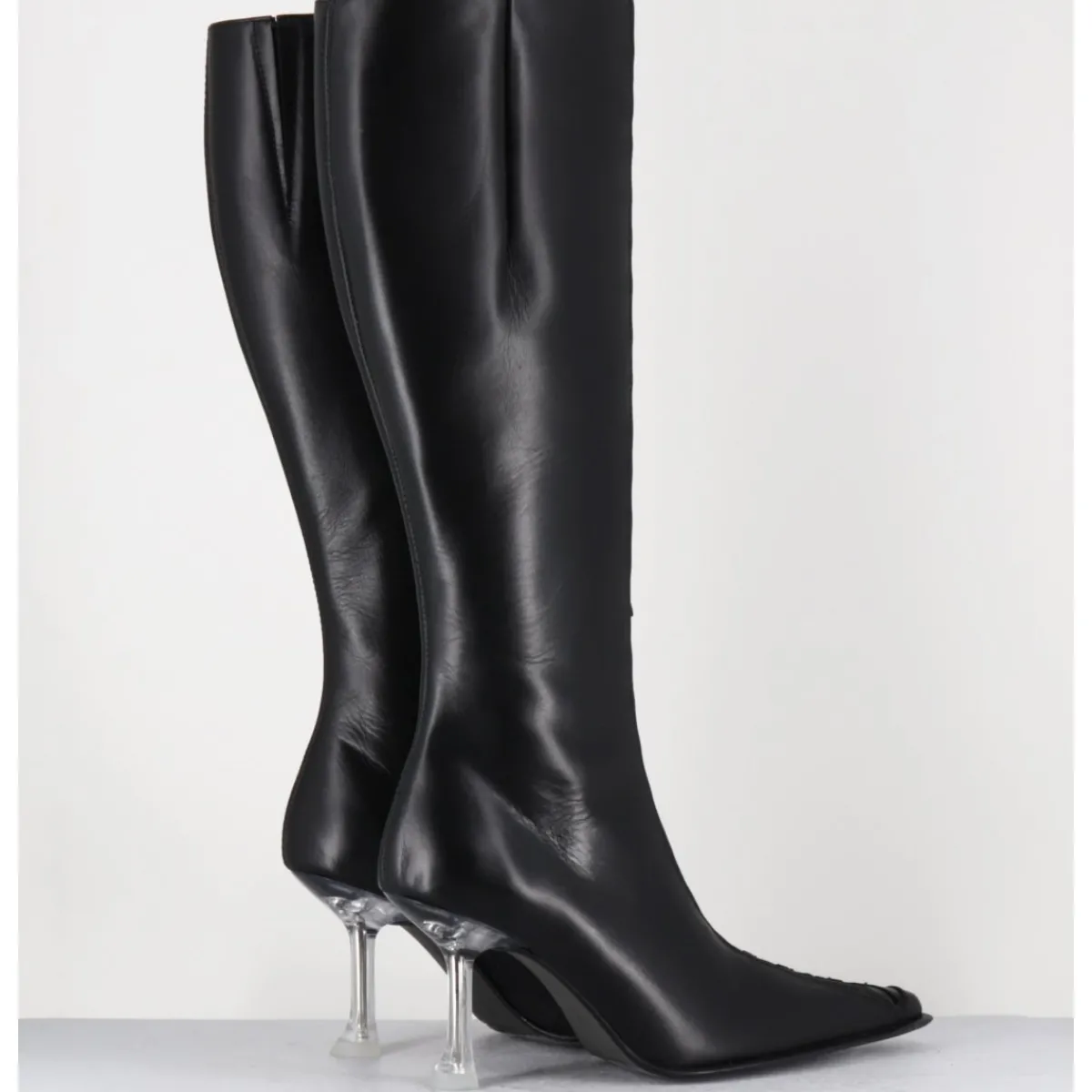 Bottes^MIISTA Bottes hautes en cuir corseté & talon plexi - ALINE TALL BOOTS NOIR