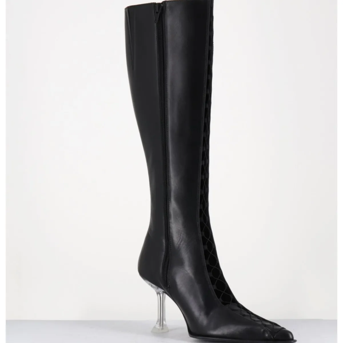 Bottes^MIISTA Bottes hautes en cuir corseté & talon plexi - ALINE TALL BOOTS NOIR