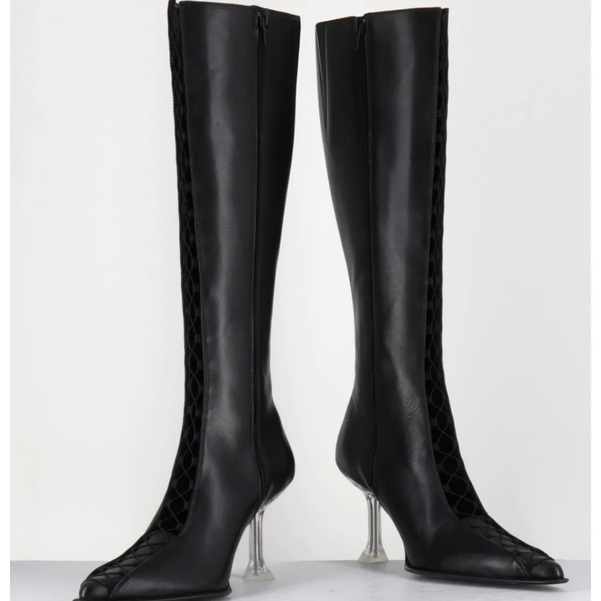 Bottes^MIISTA Bottes hautes en cuir corseté & talon plexi - ALINE TALL BOOTS NOIR