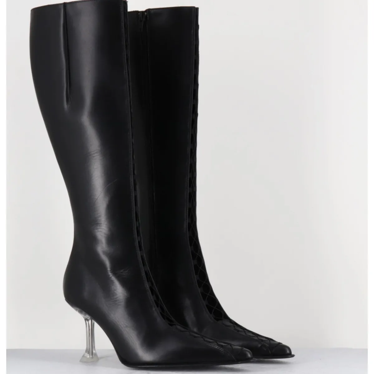 Bottes^MIISTA Bottes hautes en cuir corseté & talon plexi - ALINE TALL BOOTS NOIR