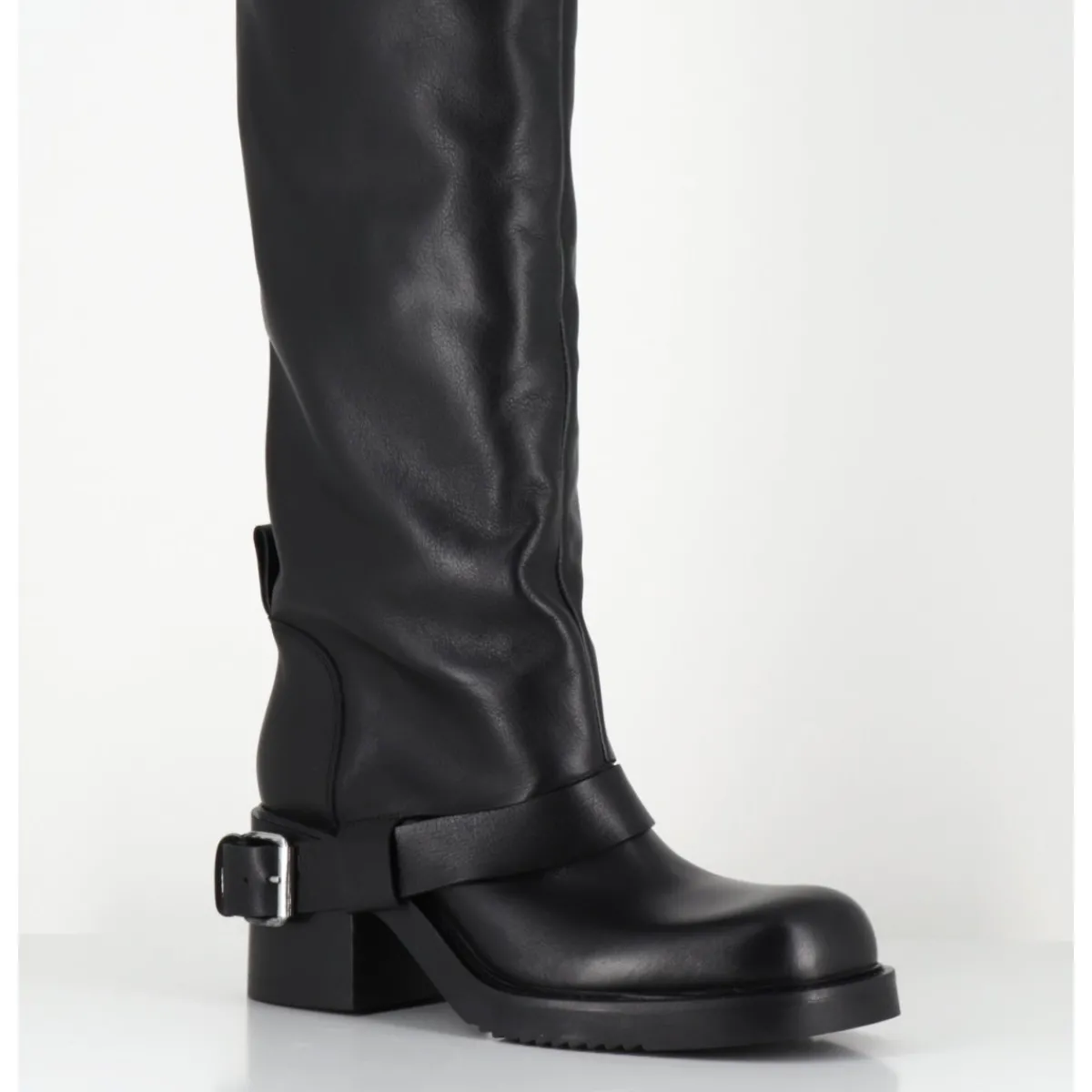 Bottes^ELENA IACHI Bottes hautes en cuir esprit bikers - E4048-L NATURE NERO NOIR