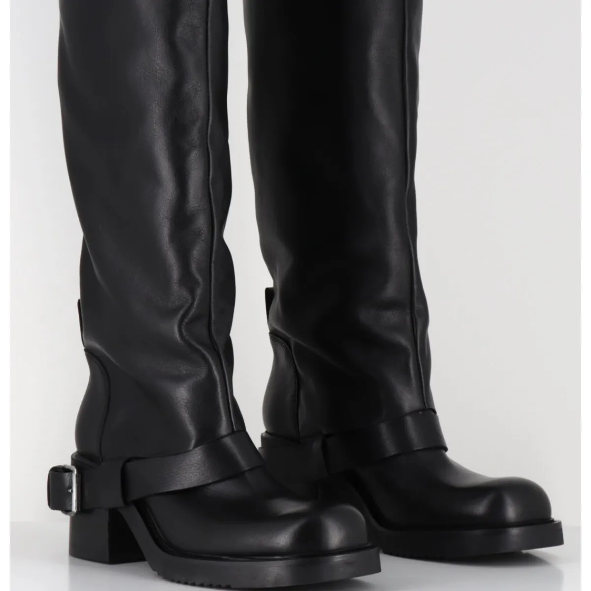 Bottes^ELENA IACHI Bottes hautes en cuir esprit bikers - E4048-L NATURE NERO NOIR